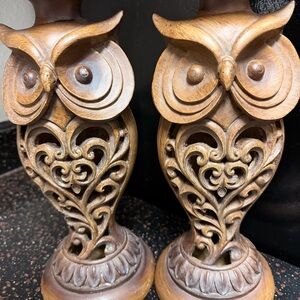 Elegant Brown Owl Candle Holders